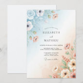 Invitation Mariage Anémone Ciel Pêche (Devant / Derrière)