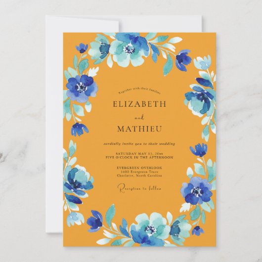 Invitation Mariage Anémone Cobalt Ocre (Devant)