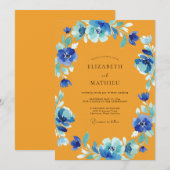 Invitation Mariage Anémone Cobalt Ocre (Devant / Derrière)