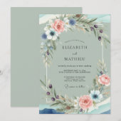 Invitation Mariage Anémone Corail Doux Mousse de Mer (Devant / Derrière)