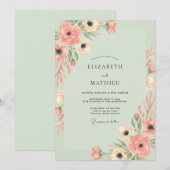 Invitation Mariage Anémone Corail Menthe (Devant / Derrière)
