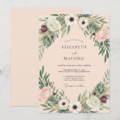 Invitation Mariage Anémone Crème Bourgogne (Devant / Derrière)