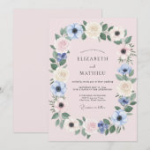 Invitation Mariage Anémone Crème et Bleuet (Devant / Derrière)