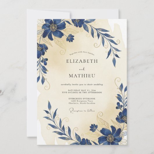 Invitation Mariage Anémone Crème Indigo (Devant)