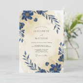 Invitation Mariage Anémone Crème Indigo (Debout devant)