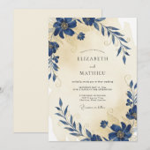 Invitation Mariage Anémone Crème Indigo (Devant / Derrière)