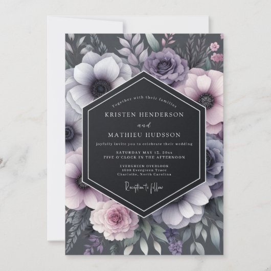 Invitation Mariage Anémone Crépuscule Charbon (Devant)