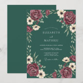 Invitation Mariage Anémone de Vin Sarcelle Profonde (Devant / Derrière)
