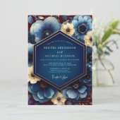 Invitation Mariage Anémone dorée Navy (Debout devant)