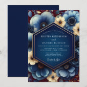 Invitation Mariage Anémone dorée Navy (Devant / Derrière)