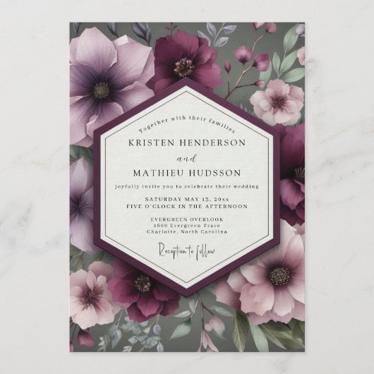 Invitation Mariage Anémone Dramatique prune (Devant)