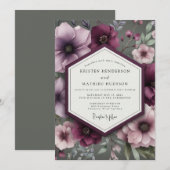 Invitation Mariage Anémone Dramatique prune (Devant / Derrière)