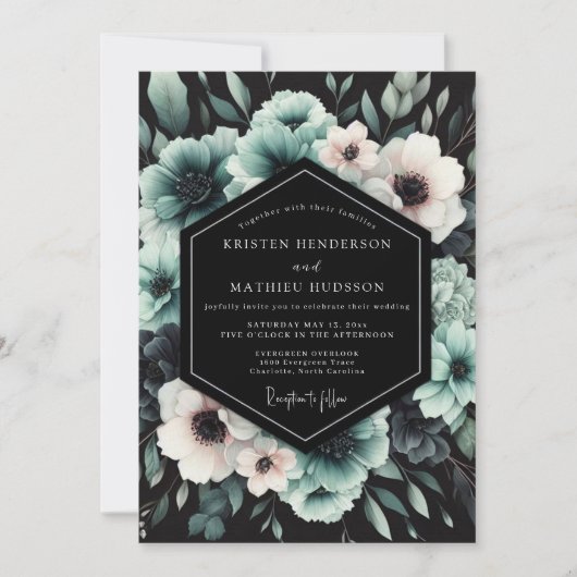 Invitation Mariage Anémone Dramatique Sarcelle (Devant)