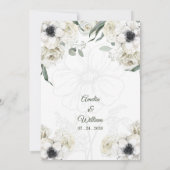 Invitation Mariage Anémone Élégant Blanc Noir Vert (Dos)
