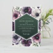 Invitation Mariage Anémone Émeraude Prune (Debout devant)
