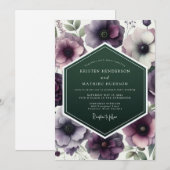 Invitation Mariage Anémone Émeraude Prune (Devant / Derrière)