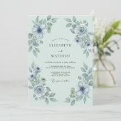 Invitation Mariage Anémone en Acier Bleu (Debout devant)