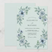 Invitation Mariage Anémone en Acier Bleu (Devant / Derrière)