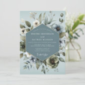 Invitation Mariage Anémone Ethérée Bleu Acier (Debout devant)