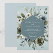 Invitation Mariage Anémone Ethérée Bleu Acier (Devant / Derrière)