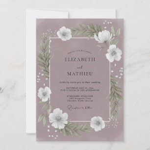 Invitation Mariage Anémone Éthérée Gris Prune