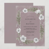 Invitation Mariage Anémone Éthérée Gris Prune (Devant / Derrière)