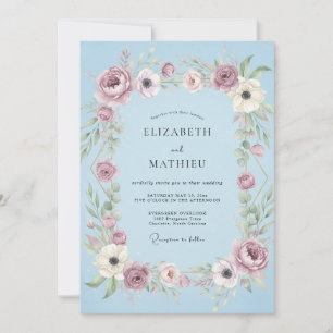 Invitation Mariage Anémone Fleur de Prunier Céleste
