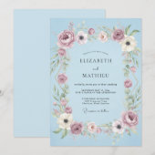 Invitation Mariage Anémone Fleur de Prunier Céleste (Devant / Derrière)