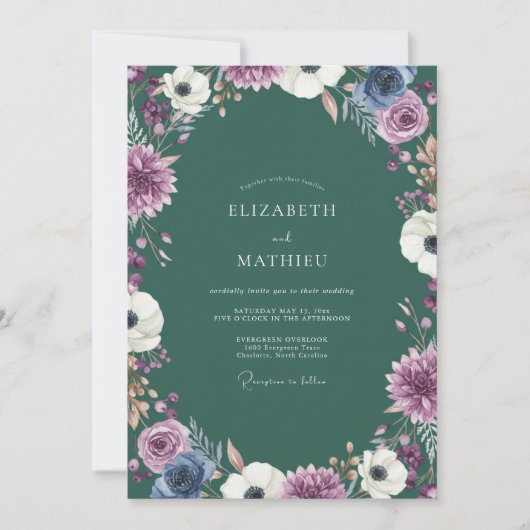 Invitation Mariage Anémone Forêt Sombre (Devant)