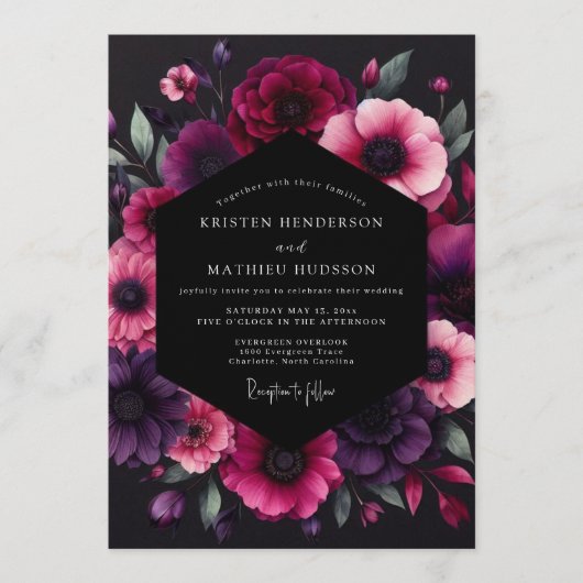 Invitation Mariage Anémone Fuchsia Dramatique (Devant)