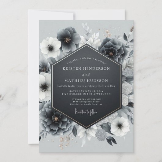 Invitation Mariage Anémone Gildé de Charbon (Devant)