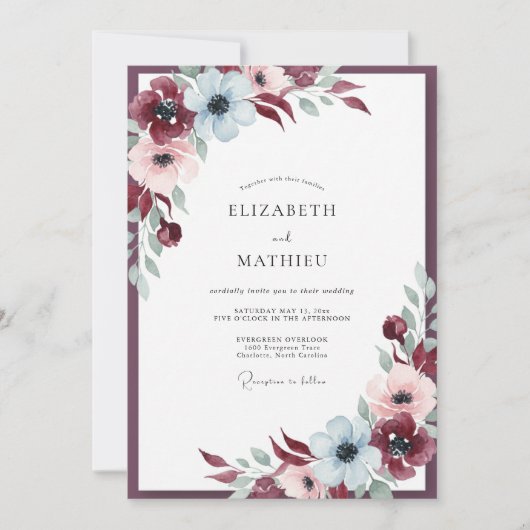 Invitation Mariage Anémone Glacée Bourge (Devant)