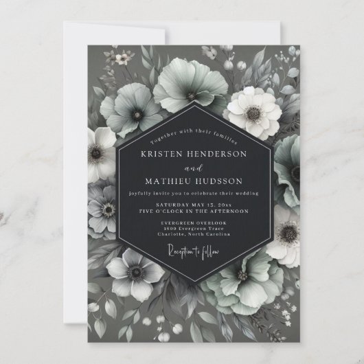 Invitation Mariage Anémone Gothique Charbon (Devant)