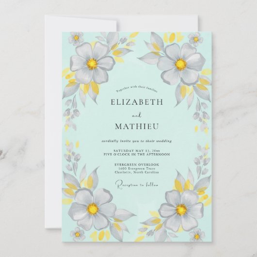 Invitation Mariage Anémone Gris Mousse de Mer (Devant)