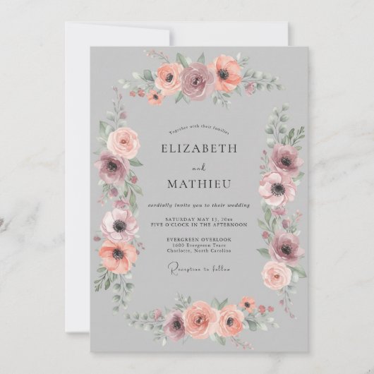 Invitation Mariage Anémone Gris Nuageux (Devant)