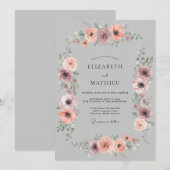 Invitation Mariage Anémone Gris Nuageux (Devant / Derrière)