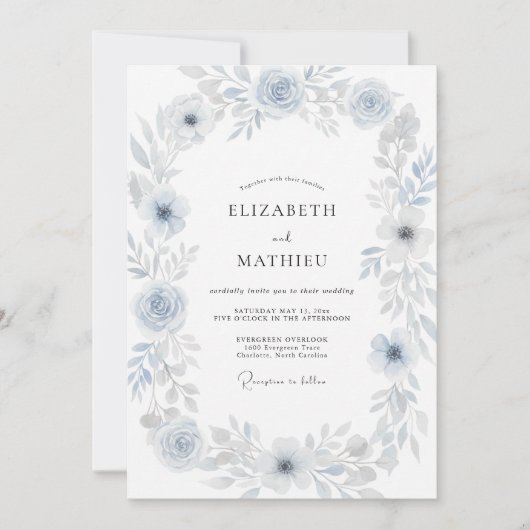 Invitation Mariage Anémone Gris Poudre (Devant)