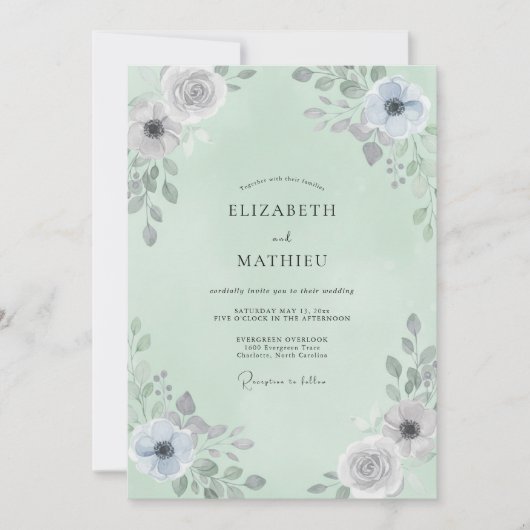 Invitation Mariage Anémone Gris Sage (Devant)