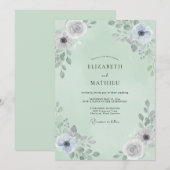 Invitation Mariage Anémone Gris Sage (Devant / Derrière)