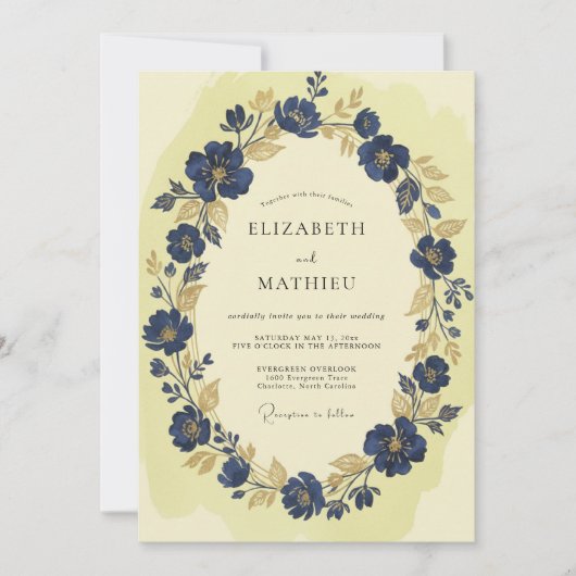 Invitation Mariage Anémone Indigo Or (Devant)