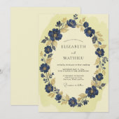 Invitation Mariage Anémone Indigo Or (Devant / Derrière)