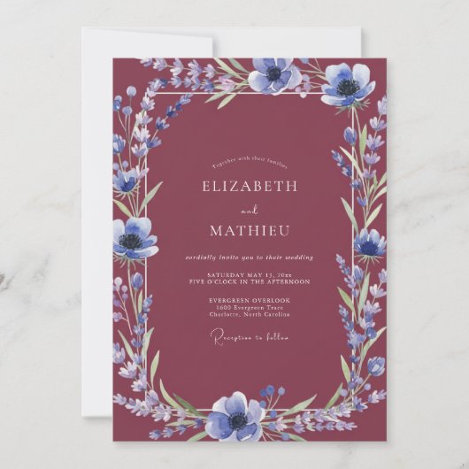 Invitation Mariage Anémone Indigo Vin (Devant)
