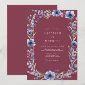 Invitation Mariage Anémone Indigo Vin (Devant / Derrière)