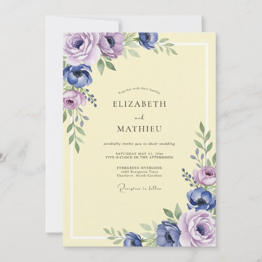 Invitation Mariage Anémone Lavande Beurre (Devant)