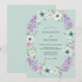 Invitation Mariage Anémone Lavande Mousse de Mer (Devant / Derrière)