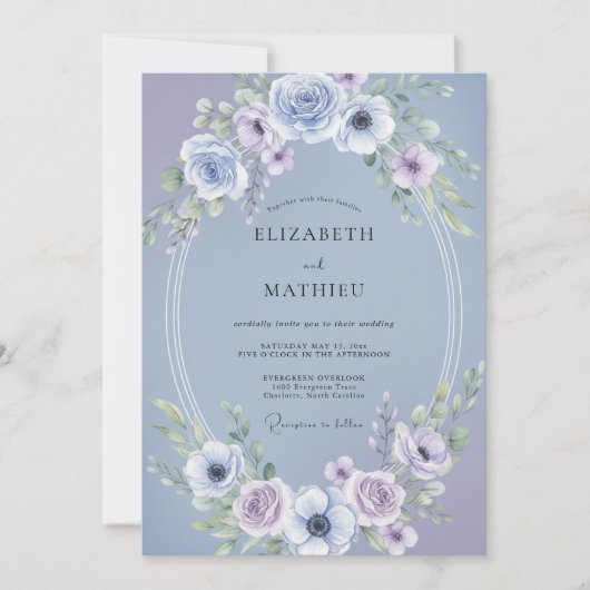 Invitation Mariage Anémone Lavande Pervenche (Devant)