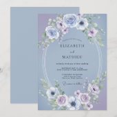 Invitation Mariage Anémone Lavande Pervenche (Devant / Derrière)