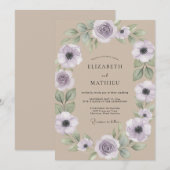 Invitation Mariage Anémone Lilas Beige (Devant / Derrière)