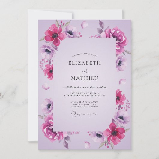 Invitation Mariage Anémone Lilas Magenta (Devant)