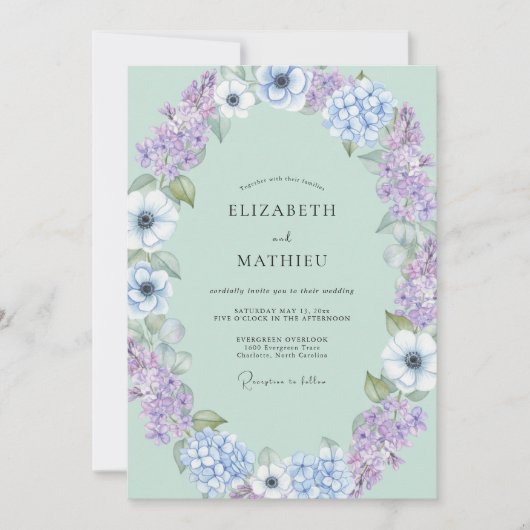 Invitation Mariage Anémone Lilas Menthe (Devant)